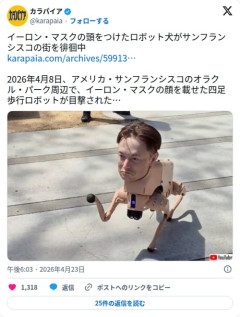 【画像】イーロン・マスクさん、頭だけロボット犬になってサンフランシスコを徘徊してしまう