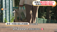 【悲報】全国の孤立死2.2万人、そのうち約8割が男性