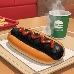 楽天球場のフレッシュネスバーガー、ホットドックが黒すぎて炎上   |  楽天球場のフレッシュネスバーガーのホットドッグ……まじかってなるよ。。。