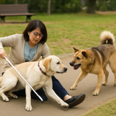盲導犬にリードなしの犬が近づき転倒し負傷、視覚障害の女性が提訴…「盲導犬に犬を近づける危険性広く知ってほしい」愛媛   #Uo･ｪ･oU