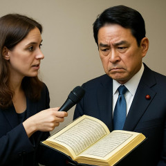 フリー記者が小野田大臣に「コーラン」を朗読？→小野田大臣が「眉」をひそめた瞬間 外国人対策担当大臣の見解を問う   |  翻訳はあかんじゃろ