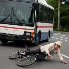 路線バスが自転車を追い越そうとしたところ接触 63歳女性が転倒 信号が青に変わり共に発進した直後に事故   #左側車線🚲 |  普通の事故