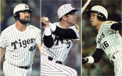 バース.350 54本 134打点 　掛布.300 40本 108打点 　岡田.342 35本 101打点 　真弓.322 34本 84打点