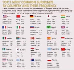 【画像】国別の最も一般的な姓トップ3とその頻度がこちらｗｗｗｗｗｗｗｗｗｗ