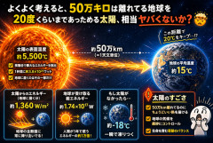 よくよく考えると、50万キロは離れてる地球を20度ぐらいまであっためる太陽相当ヤバくないか？