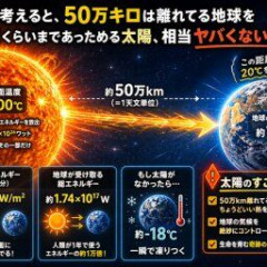 よくよく考えると、50万キロは離れてる地球を20度ぐらいまであっためる太陽相当ヤバくないか？