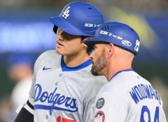 【ド軍】大谷翔平、でん部に死球　「アッー！」絶叫後に笑顔