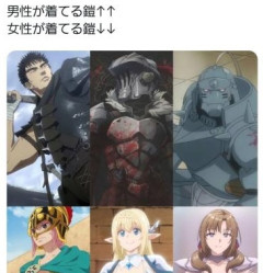 【悲報】日本アニメの鎧、男女差が酷すぎるｗｗｗｗｗｗｗｗｗ