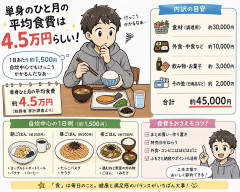 単身のひと月の平均食費4.5万らしいけどさ