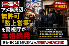 【一掃へ】アメ横周辺の無許可“路上営業”を警視庁が本格摘発…悪質飲食店に家宅捜索