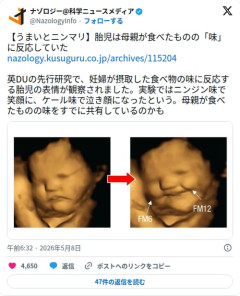 【画像】胎児さん、母親が食べたものの味に反応して表情を変えてしまう