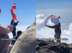 中国人が富士山で国旗を振ったら、隣にいた米海兵隊員が日本国旗を取りだし対抗！