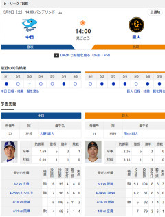 【ドラゴンズ実況】5/9 中日vs巨人（バンテリン）14:00～先発：大野【中継:東海TV　フジONE】