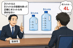 面接官「3リットルと5リットルの容器を使って正確に4リットルを求めなさい」