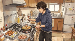 【画像】無職、鶏肉を揚げる
