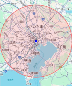 【悲報】この赤い円の外側に住んでるやつｗｗｗｗ