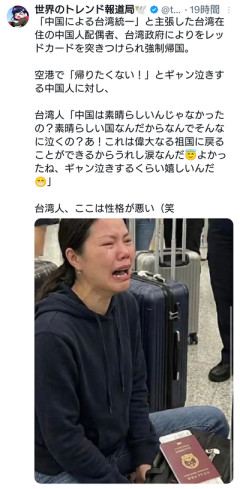【悲報】台湾さんが辛辣(´・ω・｀)