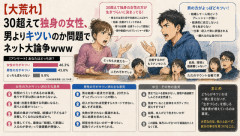 【大荒れ】30超えて独身の女性、男よりキツいのか問題でネット大論争ｗｗｗ