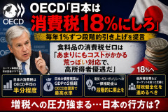 【悲報】OECD「日本は消費税18％にしろ」　毎年1％ずつ段階的引き上げを提言　“食料品ゼロ税率”には「高所得者優遇」と苦言