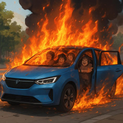 中国製EVが発火炎上🔥🚙🔥ドアが開かず4人が焼死😨