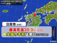 大分県日田市､5月中旬なのに最高気温35℃ 全国で今年初めての猛暑日