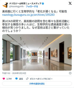 【朗報】美術館に行く人さん、生物学的に老化が遅くなる可能性があると判明してしまう