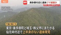 東京･奥多摩町仙元峠付近で上半身のない遺体見つかる クマに襲われたか