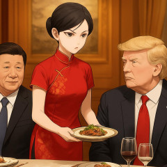 北京でのトランプ大統領晩餐会、チャイナドレス姿の配膳係が中共の“諜報員”だと話題に
