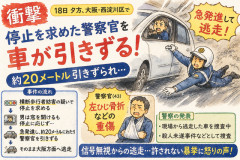 【衝撃】尼崎で車が急発進し警察官を約20m引きずって逃走…殺人未遂容疑で捜査