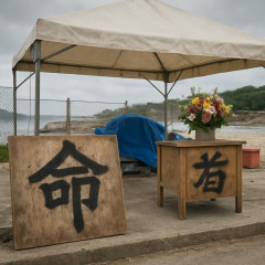 座り込みの看板や献花台に落書き 「命」を「意地」に書き換え運動をやゆ 辺野古漁港そばのテント