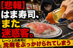 【動画】はま寿司、また迷惑客。レーン上の寿司に洗剤をぶっかけられてしまう