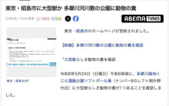 【東京】昭島市、多摩川河川敷の公園に大型獣の糞を発見