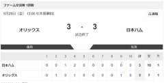【試合結果】オリックスvs日本ハム2軍 ３-３｜交流戦1回戦｜個人成績｜5/29