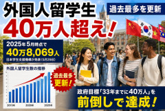 【速報】外国人留学生、ついに40万人突破　政府目標を8年前倒しで達成へ