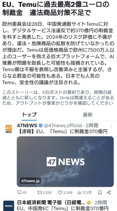 EUブチギレ、中国のTemuに制裁金約370億円