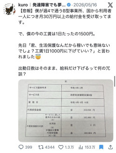 B型事業所、障害などを持つ方を1人受け入れるだけで月30万国から貰えることが判明・・・なお日給はたったの1500円