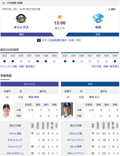 【ドラゴンズ実況】5/31 中日vsオリックス 交流戦（京セラD）13:00～先発：高橋宏【中継:CBC Jスポ3　DAZN他】