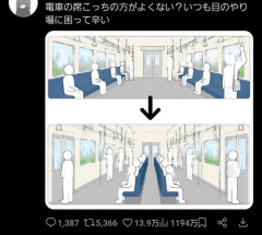 【画像】識者「電車の座席こっちのがよくない？」←これにしない理由ｗｗｗｗ