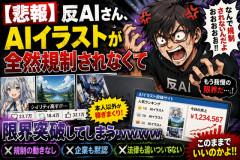 【悲報】反AIさん、AIイラストが全然規制されなくてイライラが限界突破してしまうｗｗｗｗｗ