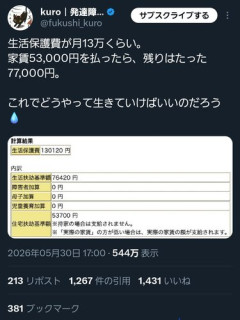 【悲報】発達障害者「家賃を支払ったら残り77000円、どうやって生活すれば良いの？」