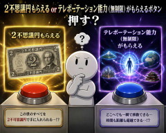 2不可思議円もらえるorテレポーテーション能力（無制限）がもらえるボタン