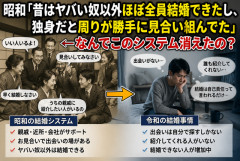 昭和「昔はヤバい奴以外ほぼ全員結婚できたし、独身だと周りが勝手に見合い組んでた」←なんでこのシステム消えたの？