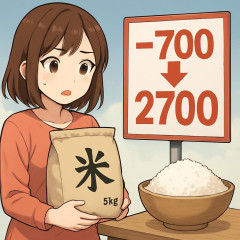 米価格下落 -700円で5kg2700円に