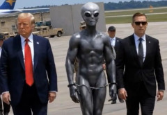 トランプ大統領が筋肉ムキムキの宇宙人を連行する写真を投稿！