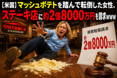 【米国】マッシュポテトを踏んで転倒した女性、ステーキ店に約2億8000万円を請求ｗｗｗ