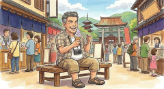 観光地で1人でソフトクリーム食べてるおじさんですけど