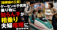【新幹線の三景】ゲーセンの子供用乗り物に知らん子が相乗り → 母親「100円払って！」で夫婦喧嘩にｗｗｗｗｗ
