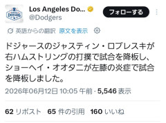 【続報】大谷翔平は左膝の炎症で途中交代