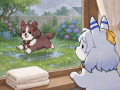 【ウマ娘】雨の日にはしゃぐマイル犬を見守るミラ公、いいよね…