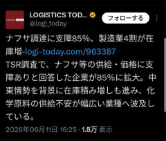 【朗報】ナフサが不足している企業、たった85%